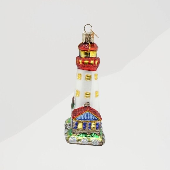 Old World Christmas OWC Lighthouse Ornament 2001 Blown Glass w/ Charm - Picture 2 of 6